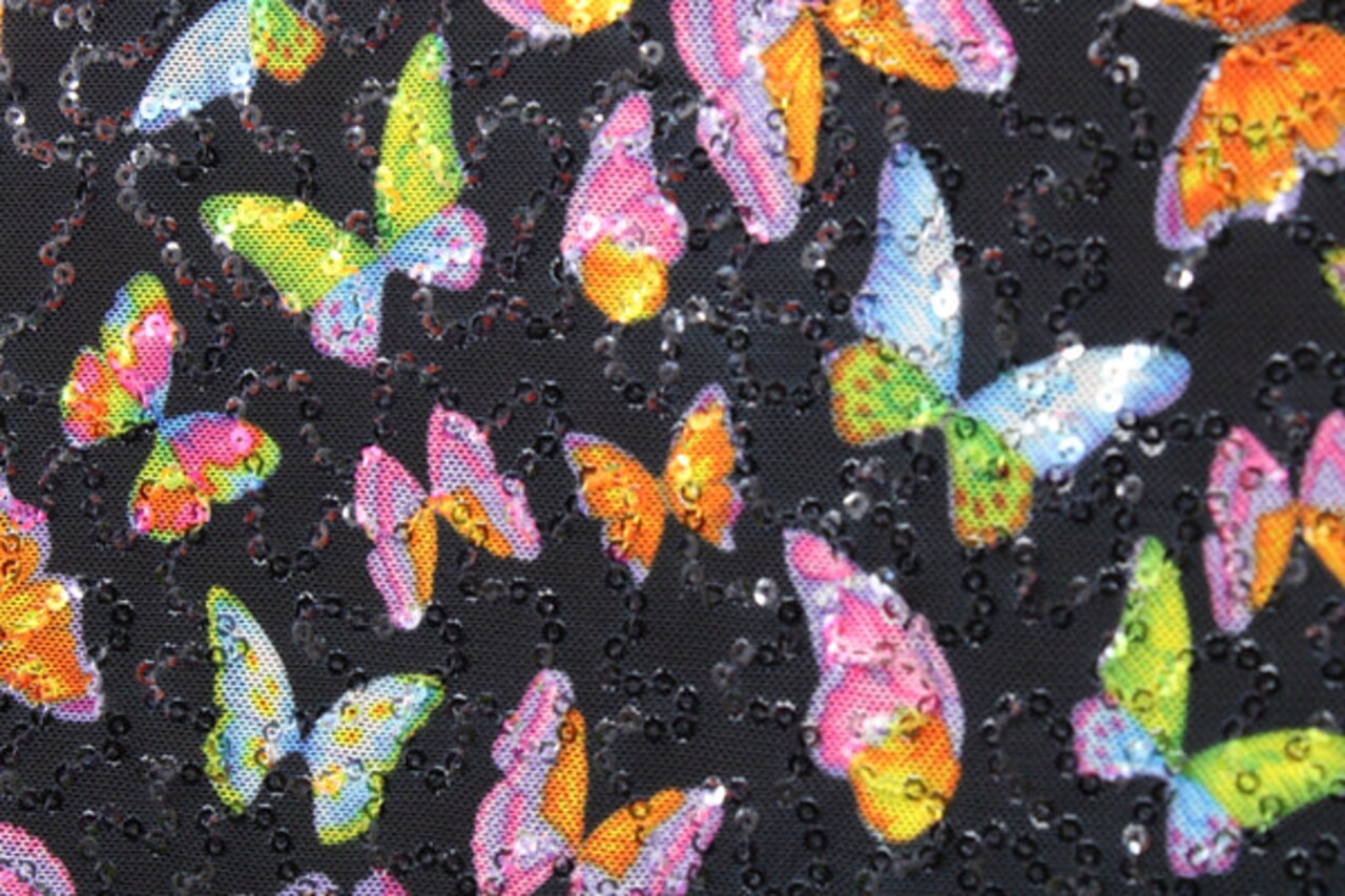 1 Yard Butterflies 4-Way Stretch Sequin Mesh Printed Fabric 36" x 60"